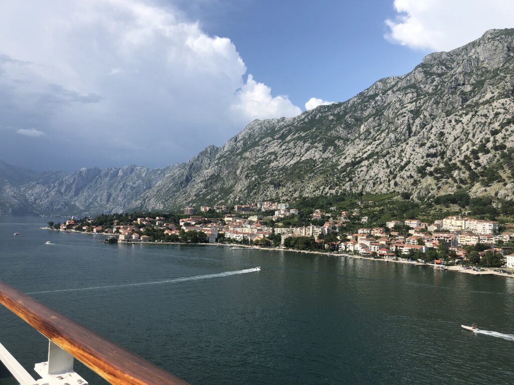 View from the ship of the beautiful port of Kotor